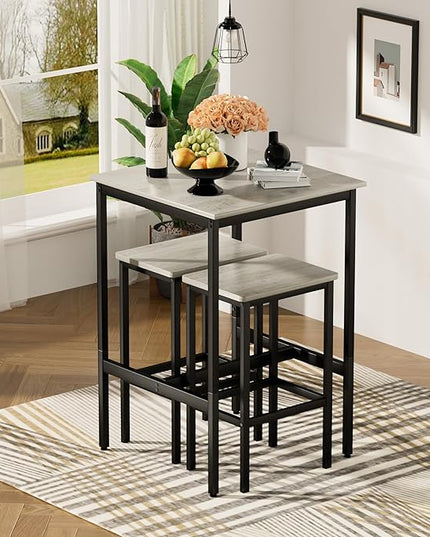 NicBex Small Dining Table for 2 Kitchen Tables and Chairs Bar Table Set, Square Bar Table with 2 Bar Chairs for Kitchen Breakfast Table, Bar, Banquet Hall, Space Saving, Gray - LeafyLoom