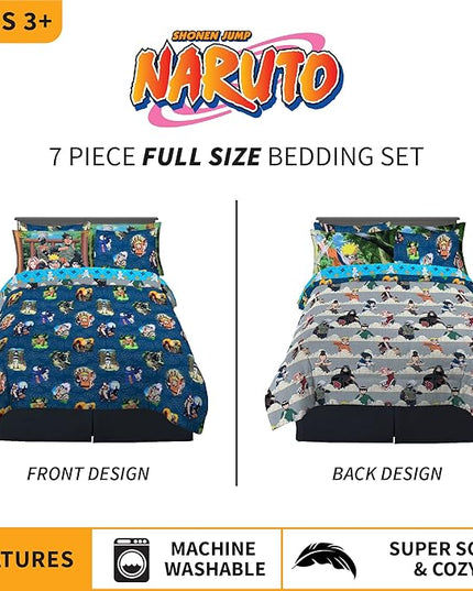 Naruto Anime Bedding Super Soft Comforter and Sheet Set with Sham, 7 Piece Full Size, By Franco - LeafyLoom