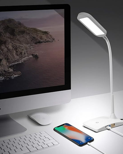 TW Desk Lamps for Home Office - Super Bright Small Desk Lamp with USB Charging Port, a Perfect LED Desk Light as Study Lamp, Bedside Reading Lights, White - LeafyLoom