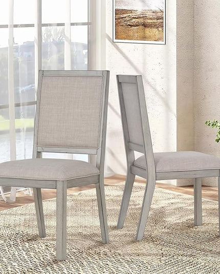 COLAMY Wood Dining Chairs Set of 2, Mid Century Modern Upholstered Kitchen Chairs,19 Inch Fabric Dining Chair with Back for Kitchen Dining Room,Grey - LeafyLoom
