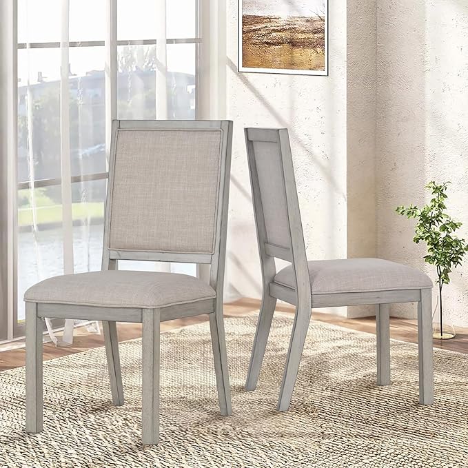 COLAMY Wood Dining Chairs Set of 2, Mid Century Modern Upholstered Kitchen Chairs,19 Inch Fabric Dining Chair with Back for Kitchen Dining Room,Grey - LeafyLoom