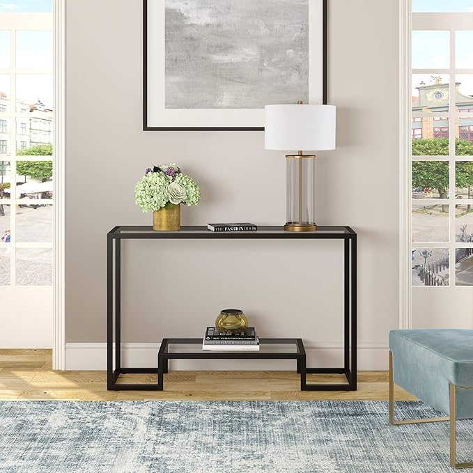 Henn&Hart 47.75" Wide Rectangular Console Table in Blackened Bronze, Entryway Table, Accent Table for Living Room, Hallway - LeafyLoom