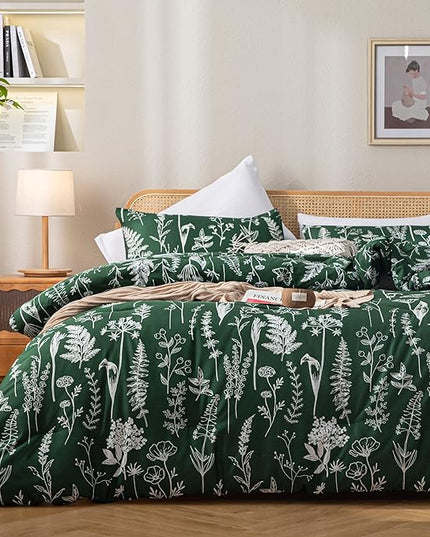 JANZAA Twin Emerald 2 PCS Bedding Sets Floral Comforter Set Plant Flowers Printed on Soft Comforter Set for All Season - LeafyLoom