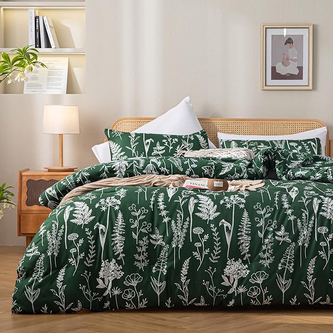 JANZAA Twin Emerald 2 PCS Bedding Sets Floral Comforter Set Plant Flowers Printed on Soft Comforter Set for All Season - LeafyLoom