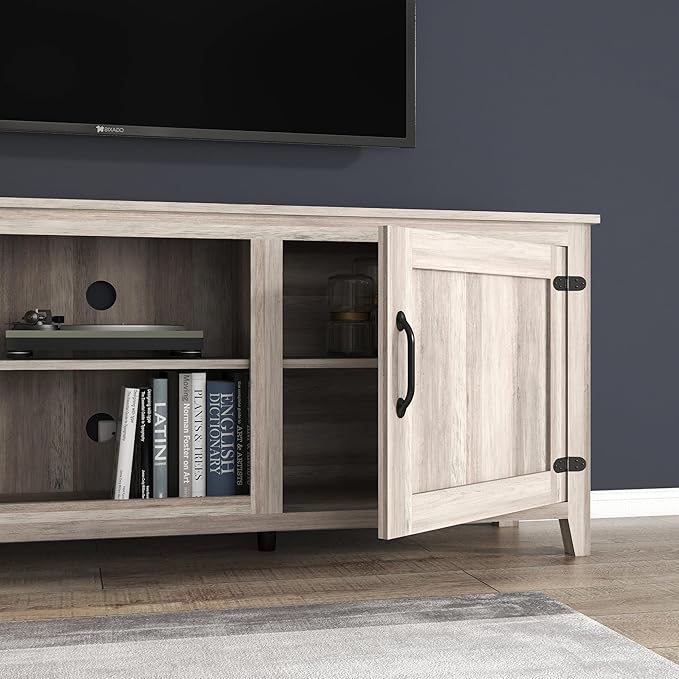 70Inch TV Stand Base, Entertainment Center Cabinet with Two Doors Media Console for Living Room, Gray - LeafyLoom