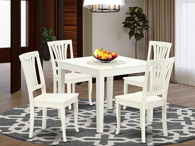 East West Furniture OXAV5-LWH-W Oxford 5 Piece Dinette Set for 4 Includes a Square Room Table and 4 Dining Chairs, 36x36 Inch - LeafyLoom