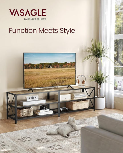 VASAGLE TV Stand, TV Console for TVs Up to 75 Inches, TV Table, 70.1 Inches Width, TV Cabinet with Storage Shelves, Steel Frame, for Living Room, Bedroom, Turquoise Brown and Black ULTV096B60 - LeafyLoom