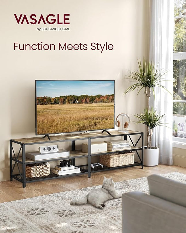 VASAGLE TV Stand, TV Console for TVs Up to 75 Inches, TV Table, 70.1 Inches Width, TV Cabinet with Storage Shelves, Steel Frame, for Living Room, Bedroom, Turquoise Brown and Black ULTV096B60 - LeafyLoom
