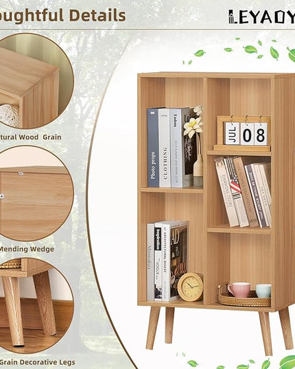 LEYAOYAO Wooden 5 Cube Bookshelf, Natural 3 Tier Book Shelf with Legs, Modern Open Storage Organizer,Boho Bookcase,Display Cabinet Shelf Free Standing Bookshelves for Bedroom,Living Room,Study - LeafyLoom