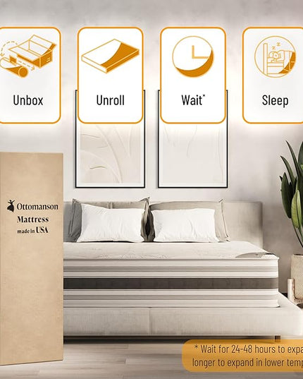 Ottomanson 12" Queen Mattress in a Box Made in USA, Firm Mattress, Hybrid Mattress Cool Improved Airflow with Edge to Edge Pocket Coil, Bed in A Box, Ottopedic - LeafyLoom