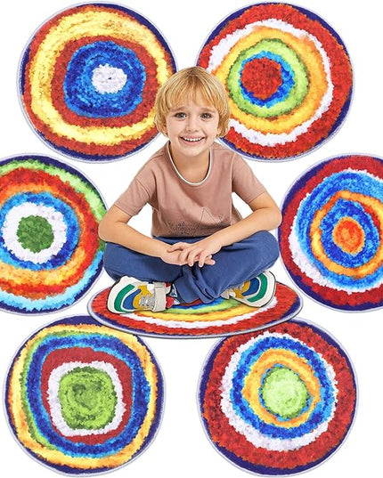 HiiARug Kids Crazy Carpet Circle Seats 6pcs 16" Round Carpet Circles Soft Non Slip Classroom Floor Seating Washable Carpet Spots for Classroom Pre-School Classroom Accessories - LeafyLoom
