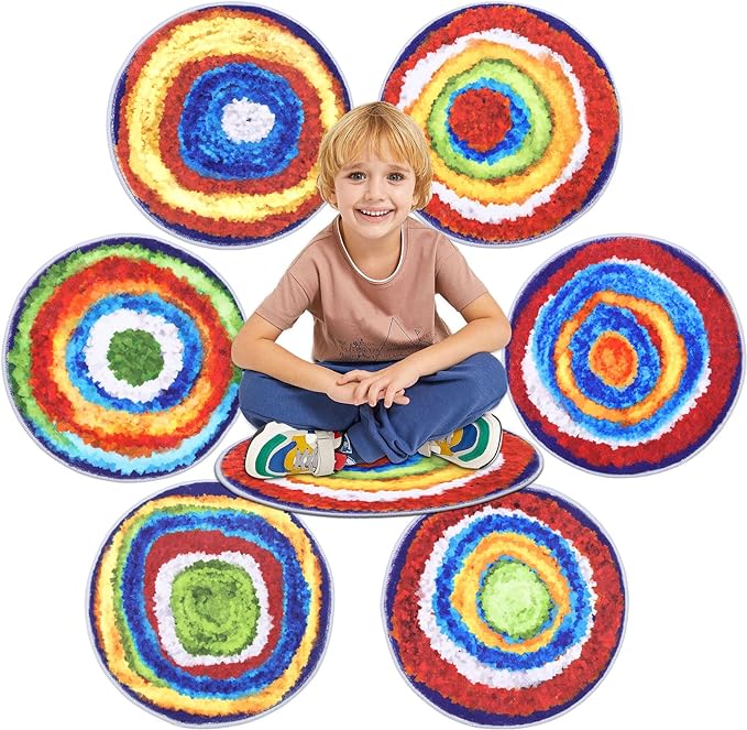 HiiARug Kids Crazy Carpet Circle Seats 6pcs 16" Round Carpet Circles Soft Non Slip Classroom Floor Seating Washable Carpet Spots for Classroom Pre-School Classroom Accessories - LeafyLoom