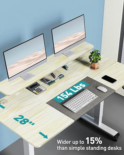 WOKA 55 x 28 Inch Electric Standing Desk with Wheels, Height Adjustable Stand up Desk with a Monitor Stand Riser, Standing Computer Desk with Memory Controllers, Adjustable Desks for Home Office - LeafyLoom