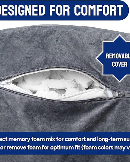 ComfortSpa Reading Pillow for Bed Adult Size, Back Rest Pillow with Arms, Pockets and Washable Cover; Use as a Back Pillow for Sitting in Bed for Bedrest or Relief from GERD Heartburn (Grey) - LeafyLoom