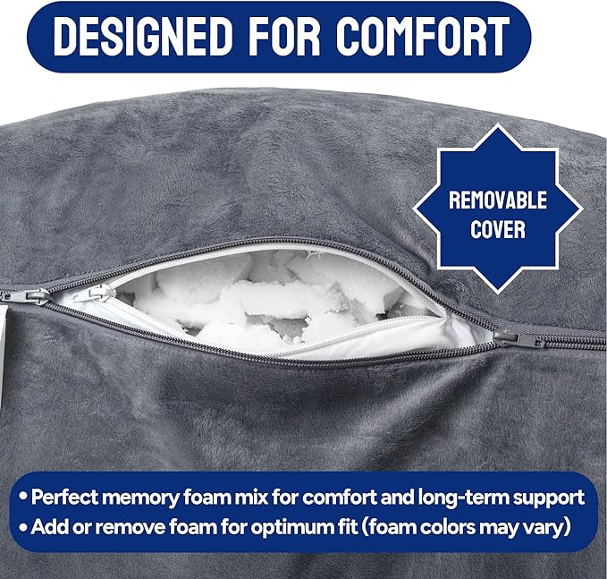 ComfortSpa Reading Pillow for Bed Adult Size, Back Rest Pillow with Arms, Pockets and Washable Cover; Use as a Back Pillow for Sitting in Bed for Bedrest or Relief from GERD Heartburn (Grey) - LeafyLoom