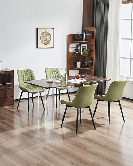YOUNIKE Dining Chairs set of 2 with High Back Mid Century Modern Kitchen & Dining Room Chairs Faux Leather Upholstered sillas de comedor Comfortable Padded Accent Chair with Metal Legs Avocado Green - LeafyLoom