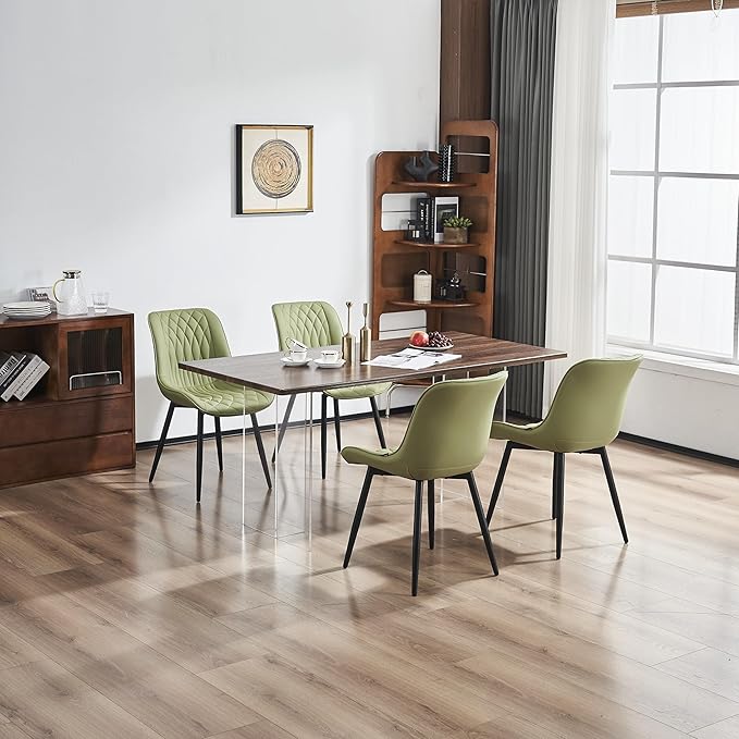 YOUNIKE Dining Chairs set of 2 with High Back Mid Century Modern Kitchen & Dining Room Chairs Faux Leather Upholstered sillas de comedor Comfortable Padded Accent Chair with Metal Legs Avocado Green - LeafyLoom