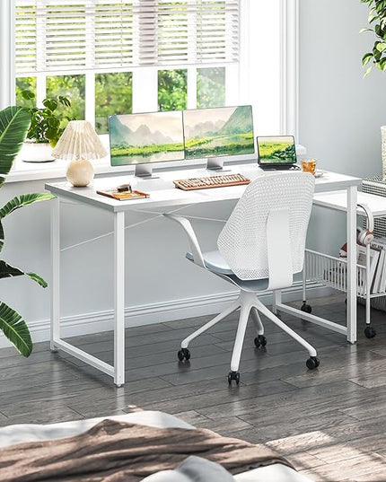 Coleshome 48 Inch Computer Desk, Modern Simple Style Desk for Home Office, Study Student Writing Desk, White - LeafyLoom