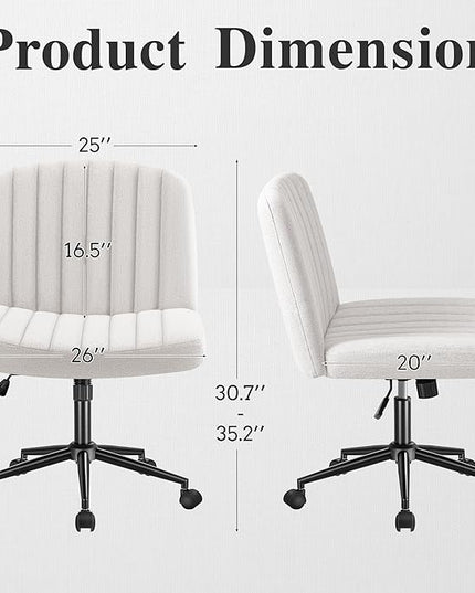 Criss Cross Legged Chair with Wheels, Armless Swivel Wide Padded Height Adjustable Fabric Home Office, Beige - LeafyLoom