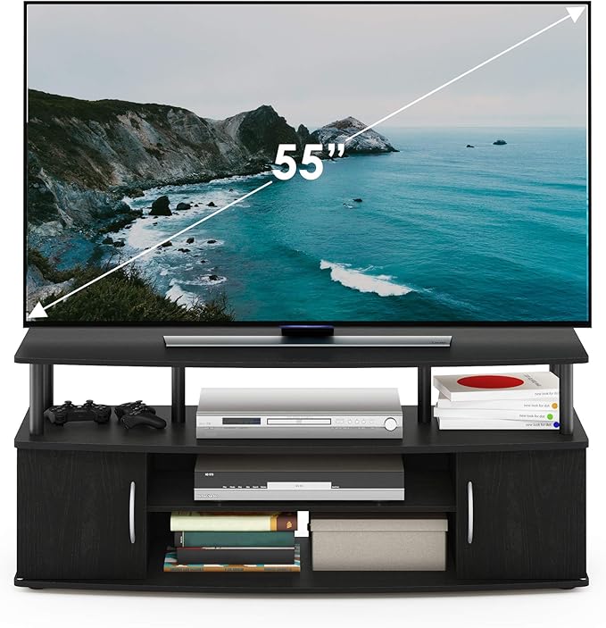 Furinno JAYA Large Entertainment Stand for TV Up to 55 Inch, Blackwood - LeafyLoom