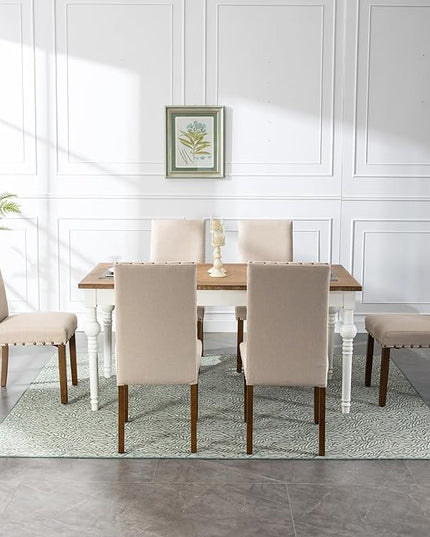 Upholstered Parsons Dining Chair with Nailhead Trim and Sturdy Solid Wood Legs, Set of 4, Cream - LeafyLoom