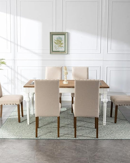 Upholstered Parsons Dining Chair with Nailhead Trim and Sturdy Solid Wood Legs, Set of 2, Cream - LeafyLoom
