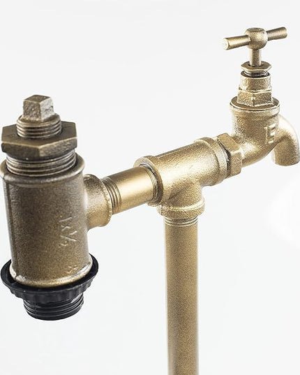 Steampunk Lamp with Dimmer, Dimmable Loft Style Industrial Vintage Antique Style Light with Bulb, Clock, Wood Base with Iron Piping Desk Lamp, Retro Desk Lamp LL-031 - LeafyLoom