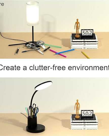 Desk Lamp, LED Desk Lamp for Home Office, Touch Table Lamp with 3 Color Modes 360° Adjustable Arm, Dimmable Desk Light with Pen Phone Holder, Black - LeafyLoom