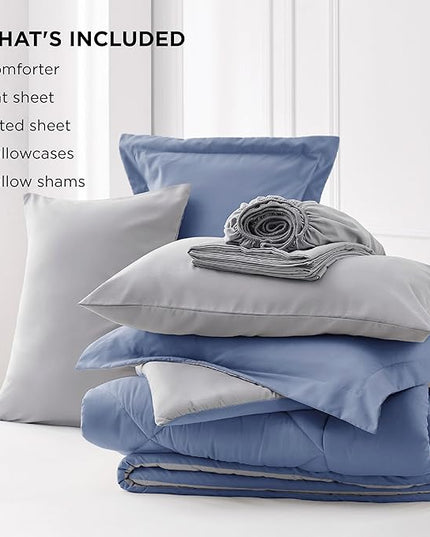 Bedsure Infinity Blue Queen Comforter Set - 7 Pieces Reversible Queen Bed in a Bag, Queen Bed Set Infinity Blue and Grey with Comforters, Sheets, Pillowcases & Shams - LeafyLoom