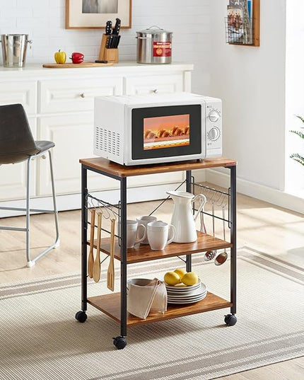 Mr IRONSTONE Kitchen Stand Microwave Cart 23.7'' for Small Space, Coffee Cart 3-Tier Rolling Utility Microwave Oven Rack on Wheels, Vintage - LeafyLoom