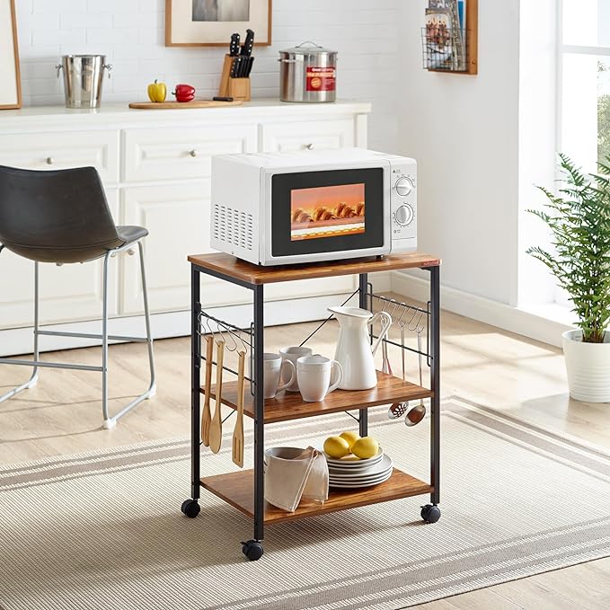 Mr IRONSTONE Kitchen Stand Microwave Cart 23.7'' for Small Space, Coffee Cart 3-Tier Rolling Utility Microwave Oven Rack on Wheels, Vintage - LeafyLoom
