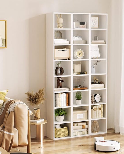 FOTOSOK 8-Tier Media Tower Rack, 11.6 X 9.3 X 70.9 Inches CD DVD Slim Storage Cabinet with Adjustable Shelves, Tall Narrow Bookcase Display Bookshelf for Home Office, white - LeafyLoom