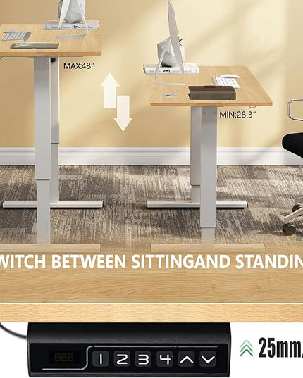 soges 63in Electric Standing Desk Ergonomic Height Adjustable Computer Desk Sit Stand Desk Home Office Desks Standing Desk, Oak - LeafyLoom