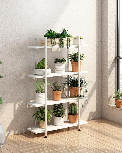 Bookshelf 4 Tiers White Wooden Storage Shelf,Modern Open Display Storage Bookcase Book Organizer,Metal Bookshelf Standing Storage Shelf Tall Shelving Units for Home Office Study - LeafyLoom