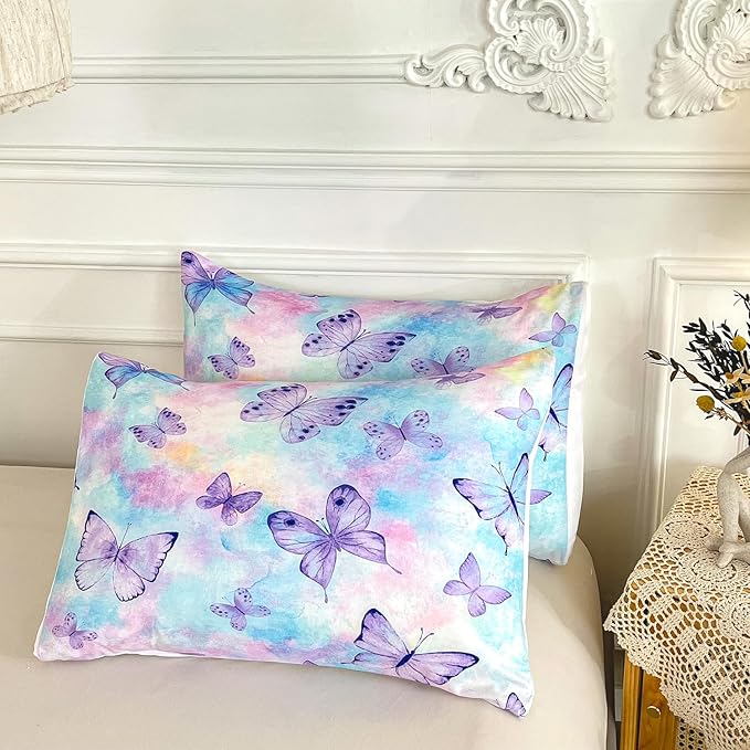 CVHOUSE Butterfly Full Comforter Set for Girls Teens.Butterfly Full Bedding Set,Butterflies Bedspread,Butterfly Duvet,Butterfly Bed Set,Butterflies Quilt Set 3 Pcs 1 Comforter and 2 Pillowcases - LeafyLoom