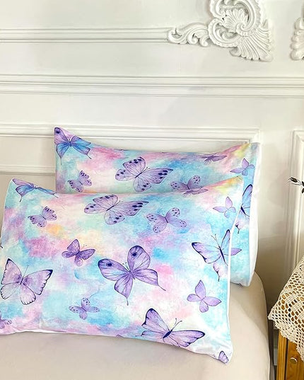 CVHOUSE Butterfly Queen Comforter Set for Girls Teens.Butterfly Queen Bedding Set,Butterflies Bedspread,Butterfly Duvet,Butterfly Bed Set,Butterflies Quilt Set 3 Pcs 1 Comforter and 2 Pillowcases - LeafyLoom