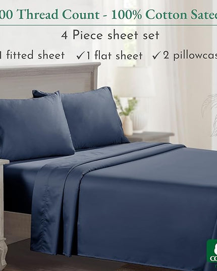 California Design Den - Luxury Full Size Sheet Set - 100% Cotton, 600 Thread Count Deep Pocket Full Size Bed Sheets, Hotel-Quality Cooling Sheets with Sateen Weave - Royal Navy Blue - LeafyLoom