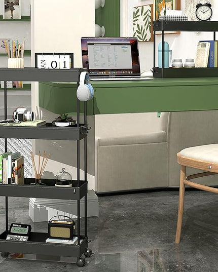 SPACEKEEPER Slim Rolling Storage Cart 4 Tier Organizer Mobile Shelving Unit Utility Cart Tower Rack for Kitchen Bathroom Laundry Narrow Places, Black - LeafyLoom