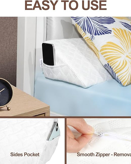 Queen Size(Arched White10 x6 x60) Bed Wedge Pillow,Bed Wedge Pillow for Headboard,Bed Gap Filler Fills The Gap Between The Mattress and The Headboard/Wall (0-7 inches) (Queen) - LeafyLoom