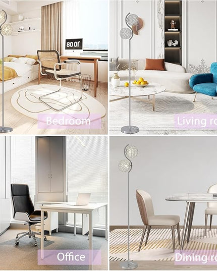 Crystal Floor Lamp, Elegant Standing Lamp, Modern Floor Lamp Chrome Finish Tall Pole Lamp, Modern Standing Lamp with On/Off Foot Switch for Living Room, Girl Bedroom, Dresser, Office, E26 Base - LeafyLoom