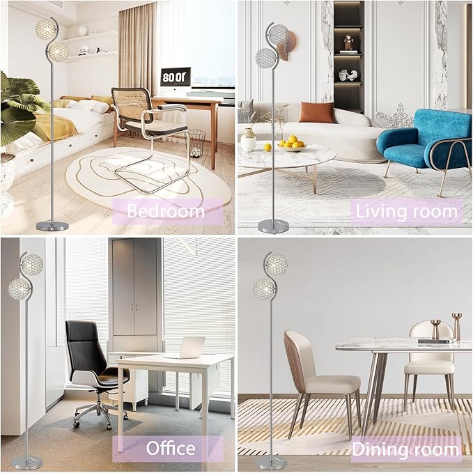 Crystal Floor Lamp, Elegant Standing Lamp, Modern Floor Lamp Chrome Finish Tall Pole Lamp, Modern Standing Lamp with On/Off Foot Switch for Living Room, Girl Bedroom, Dresser, Office, E26 Base - LeafyLoom