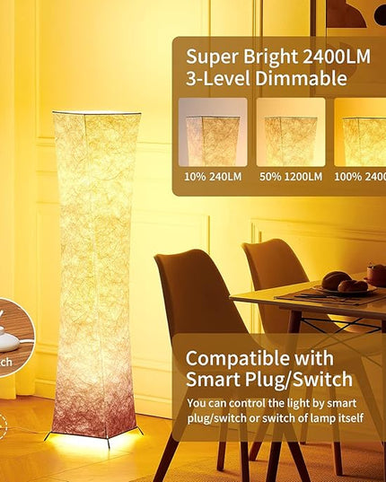 chiphy Floor Lamp, 52" Tall Standing Lamp, 3 Levels Adjustable Brightness LED Bulbs, Column Floor Light, Purple Gradient Fabric Lampshade, Home Decor for Living Room, Bedroom, Kids Room - LeafyLoom