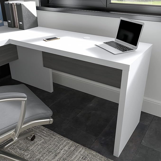 Bush Business Furniture Echo Desk Return/Bridge, Pure White and Shiplap Gray - LeafyLoom