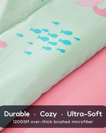 SLEEP ZONE Kids Bedding Comforter Set, Cute Pattern & Super Soft 2 Pieces Bedding Sets, All Season for Girls, 1 Comforter, 1 Pillowcase, Fade Resistant (Mermaid Princess, Twin) - LeafyLoom