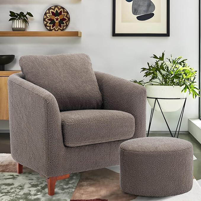 COLAMY H26-Brown-2pcs accent chair with ottoman, Set of 2, Brown - LeafyLoom