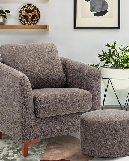 COLAMY H26-Brown Barrel Accent Chair with Ottoman, Set of 1, Brown - LeafyLoom