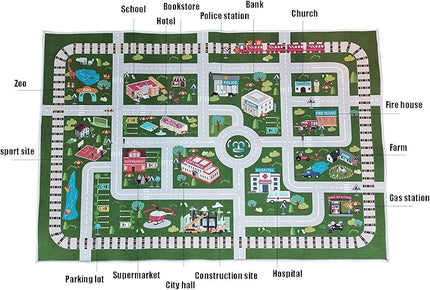 Kids Rug,Playroom Car Rug Play Mat,City Life Road Rug for Cars,Fun City Map for Track Toys,Carpet for Bedroom Boys (4'x2'7") - LeafyLoom