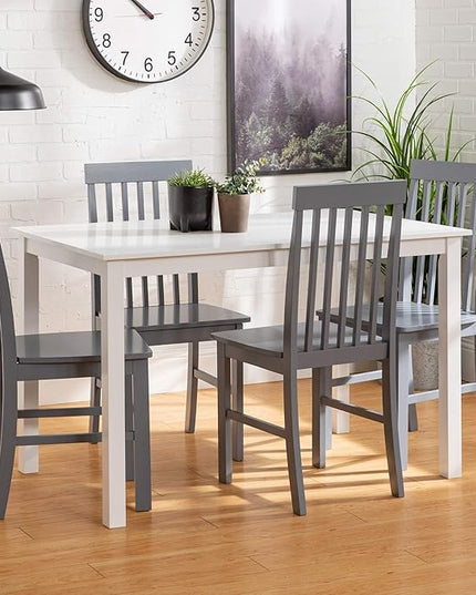 Walker Edison 4 Person Modern Farmhouse Wood Small Dining Table Dining Room Kitchen Table Set 4 Chairs Set, 48 Inch, White and Grey - LeafyLoom