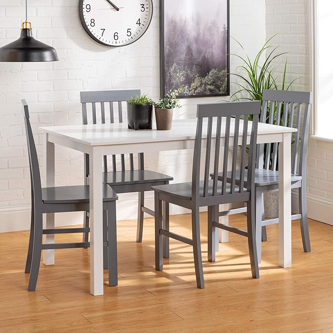 Walker Edison 4 Person Modern Farmhouse Wood Small Dining Table Dining Room Kitchen Table Set 4 Chairs Set, 48 Inch, White and Grey - LeafyLoom
