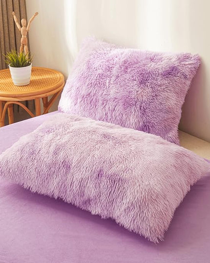 Tie dye Lavender Plush Fluffy Comforter Cover Set Queen - Ultra Soft Faux Fur tie dye Bedding Sets 3 Pieces (1 Shaggy Duvet Cover + 2 Pillow case) Fluffy Bed Set (Tie Dye Lavender, Queen) - LeafyLoom